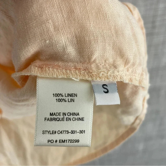 Cloth & Stone size S long sleeve keyhole linen blouse light peach 1411 - Picture 5 of 8